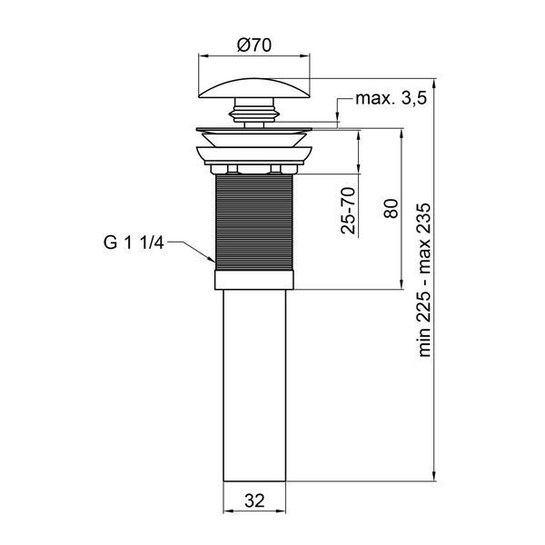 Донний клапан для раковини Pop-up 225х70х70 мм, White без переливу QT066PU02W Qtap  SD00044163 фото