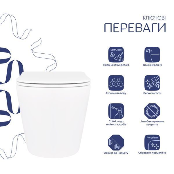 Унітаз підвісний Scorpio Ultra Quiet 490x365x325 мм, White, з сидінням Slim Duroplast/ Soft-close/ Quick relase QT14332380ASW Qtap SD00054227 фото