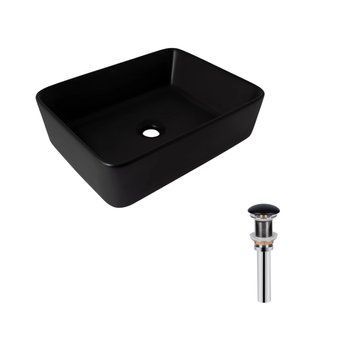 Комплект Qtap Tern: Раковина накладна прамокутна 480х370х135 мм Matt Black + Донний клапан PU03  SD00053424 фото