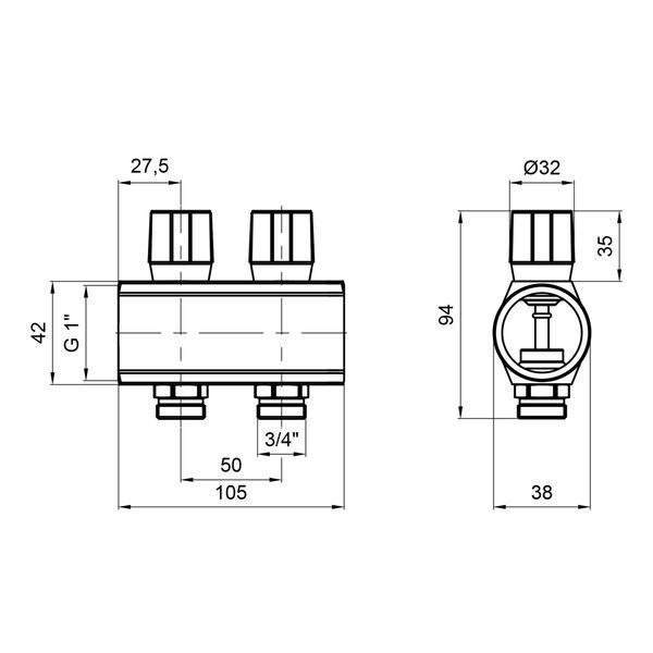 Icma колектор розподільний з регулювальними вентилями № 1105. 1"х2 (Red) SD00049594 фото