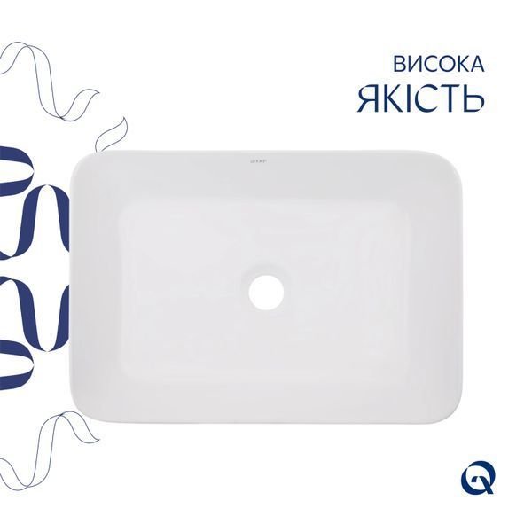 Комплект Qtap Virgo: Раковина накладна прамокутна 490х350х110 мм White + Донний клапан PU02  SD00053429 фото