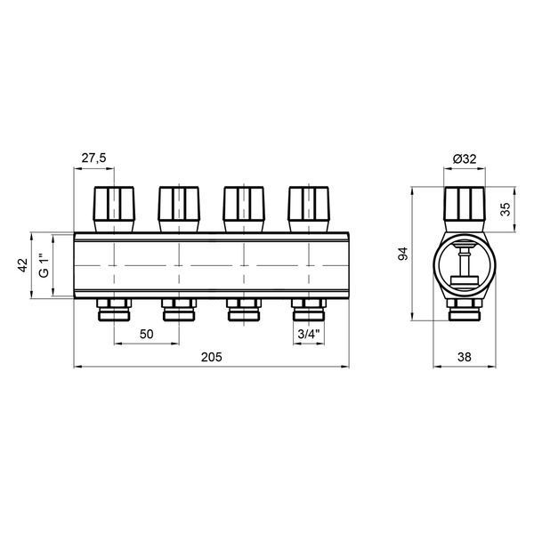 Icma колектор розподільний з регулювальними вентилями № 1105. 1"х4 (Red) SD00049596 фото
