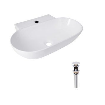 Комплект Qtap Cardinal: Раковина підвісна / накладна овальна 565х400х130 мм White + Донний клапан PU02  SD00053454 фото