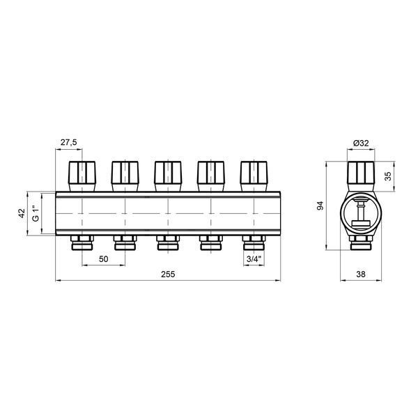 Icma колектор розподільний з регулювальними вентилями № 1105. 1"х5 (Red) SD00049597 фото