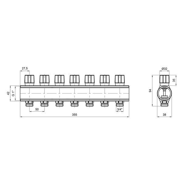 Icma колектор розподільний з регулювальними вентилями № 1105. 1"х7 (Red) SD00049599 фото