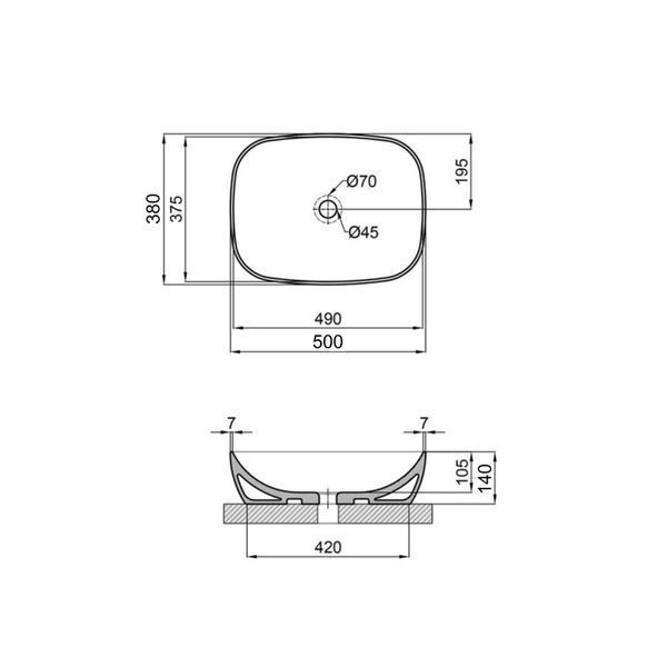Раковина накладна Cardinal 500х380х140 мм, White, овальна, без донного клапана QT04116302W Qtap SD00053606 фото