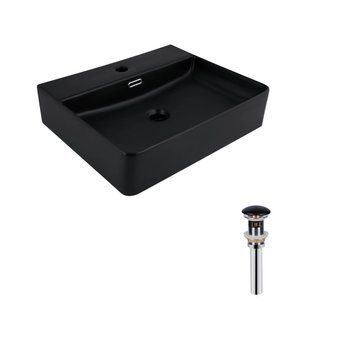 Комплект Qtap Nando LT: Раковина підвісна прамокутна 500х420х130 мм Matt Black + Донний клапан PU03O  SD00053446 фото