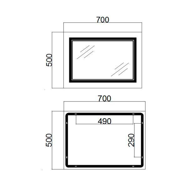 Дзеркало настінне Cardinal (CA1) 700х500 мм, прямокутне, з LED-підсвіткою Touch, антизапотіванням, димером, рег. темп. кольору (3000-6500K), Reverse Qtap SD00052323 фото