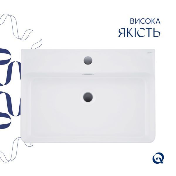 Раковина підвісна Nando LT 610х420х140 мм, White, прямокутна, без донного клапана QT12116146W Qtap  SD00052917 фото