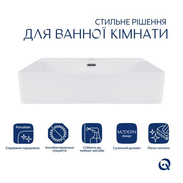 Раковина підвісна Nando LT 610х420х140 мм, White, прямокутна, без донного клапана QT12116146W Qtap  SD00052917 фото