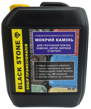 Покриття просочення ефект мокрого каменю для тротуарної плитки ФЕМ, натурального та штучного каменю, цегли Black Stone 10 л каністра
