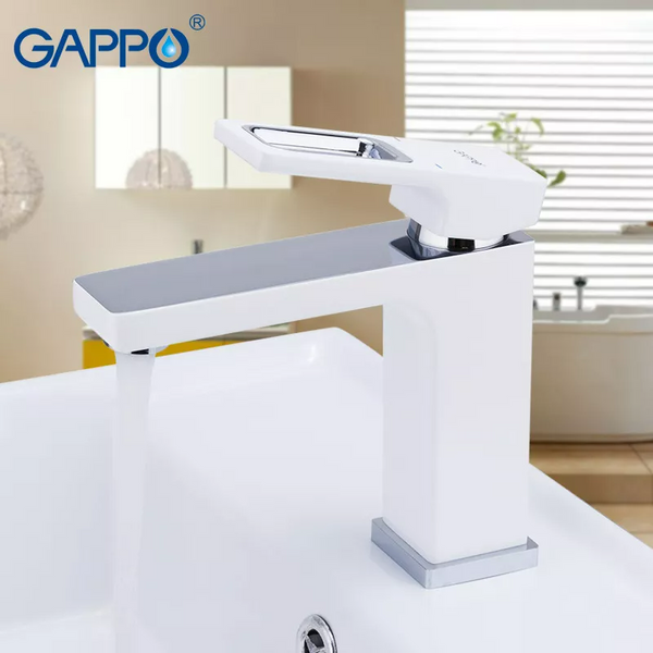 Змішувач для умивальника низький колір білий/хром GAPPO G1017-8 1033998 фото