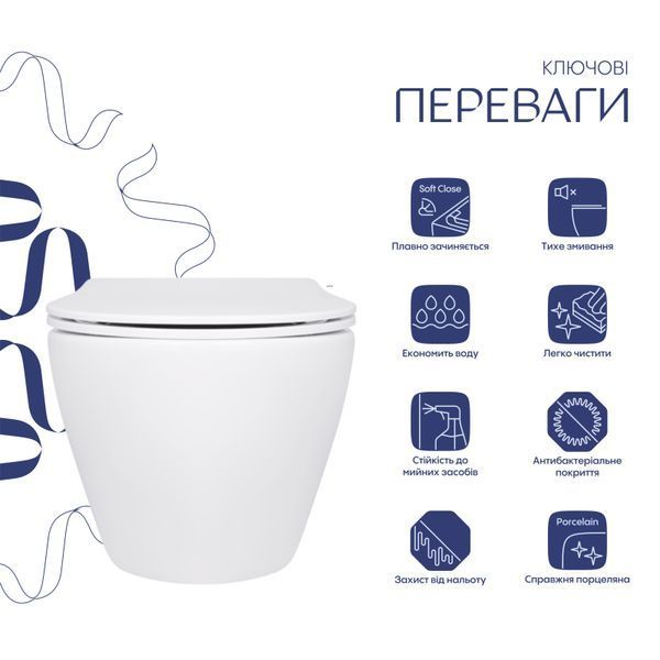 Унітаз підвісний Jay Ultra Quiet 520х360х320 мм, White, з сидінням Slim Duroplast/ Soft-close/ Release QT07335175W Qtap SD00053467 фото