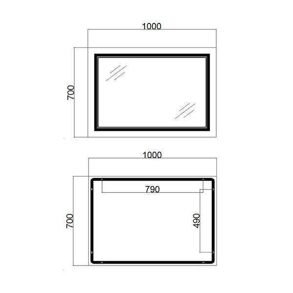 Дзеркало настінне Cardinal (CA1) 1000х700 мм, прямокутне, з LED-підсвіткою Touch, антизапотіванням, димером, рег. темп. кольору (3000-6500K) Qtap SD00052326 фото