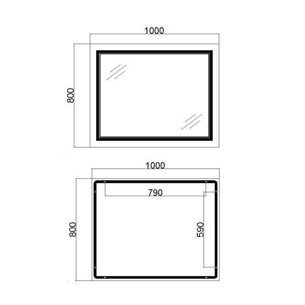 Дзеркало настінне Cardinal (CA1) 1000х800 мм, прямокутне, з LED-підсвіткою Touch, антизапотіванням, димером, рег. темп. кольору (3000-6500K) Qtap SD00052327 фото