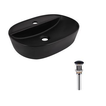Комплект Qtap Scorpio: Раковина накладна овальна 500x380x120 мм Matt Black + Донний клапан PU03 SD00053436 фото