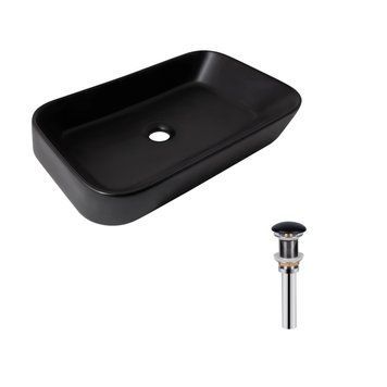 Комплект Qtap Scorpio: Раковина накладна прамокутна 550х390х120 мм Matt Black + Донний клапан PU03  SD00053422 фото